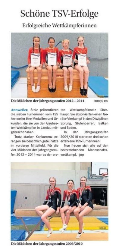 Bericht im Trifels-Kurier Ausgabe 18 / 2024 von den Turnerinnen des TSV